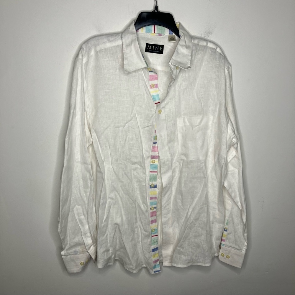 MINE 100% linen button down‎ shirt white size XXL